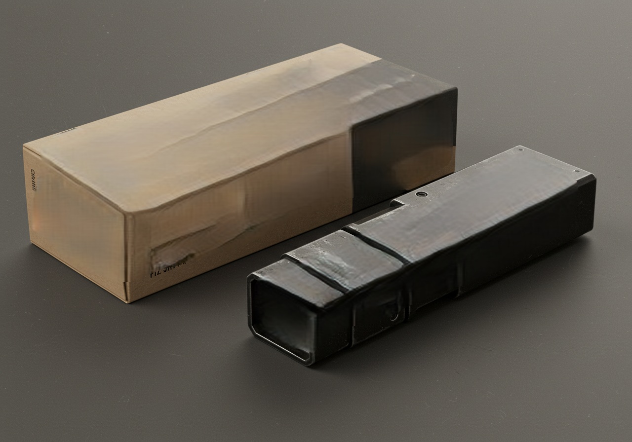 A realistic photo-style close-up of a UZC2000-style cartridge placed next to its packaging. The packaging has slightly off-tone colors, and the cartridge’s build quality shows visible imperfections. Neutral background with soft shadows enhances the detail.