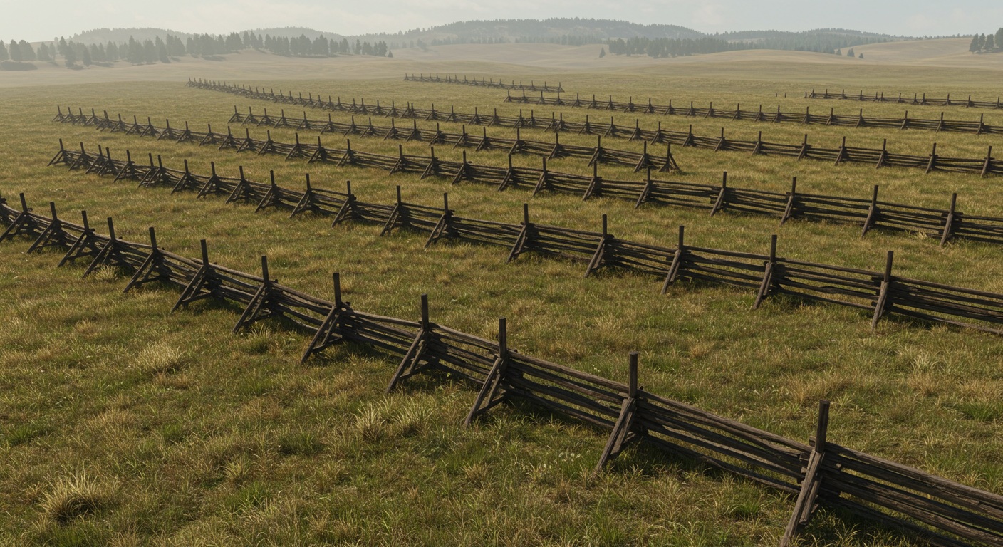 長篠の戦いで用いられた馬防柵や鉄砲戦術を象徴する草原の風景
